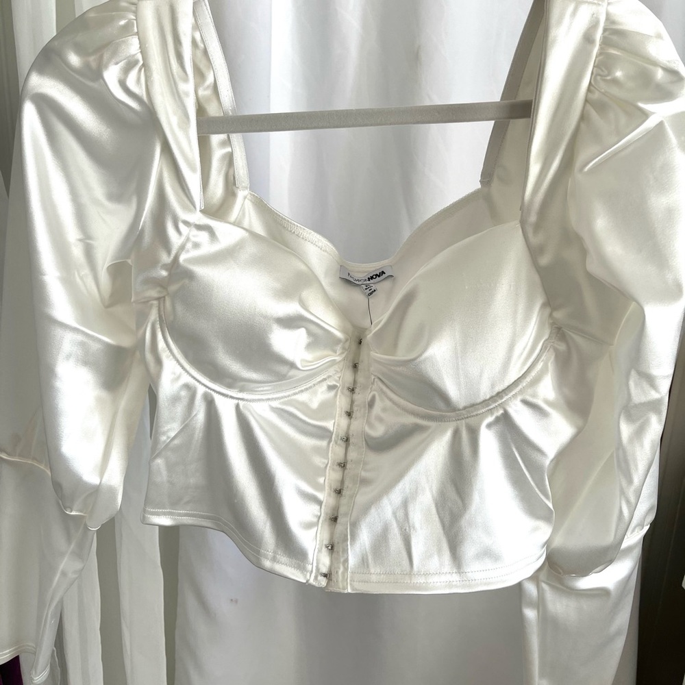 Fashion Nova Satin white corset style top